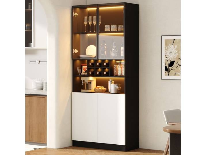 Vitrine de rangement - Vitrine vitrée éclairée par LED armoire haute de cuisine 80×30×180 cm 80 x 30 x 180 cm Noir