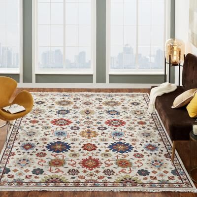 KALATY Ivory/Multi Hand-Knotted Area Rug