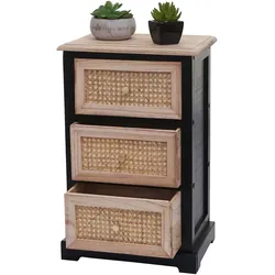Kommode MCW-K87, Schubladenschrank Schrank, Holz Rattan 63x40x28cm ~ schwarz, naturfarben