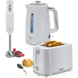 Elegance Set Toaster 2 Breite Scheiben + Wasserkocher 1,7L+ Stabmixer Edelstahl, Briebe, SKT1186WHT