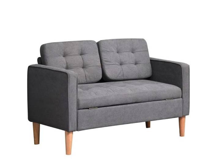 Canapé fixe 2 places – Gris – Coffre sous assise – 117 x 62 x 78 cm