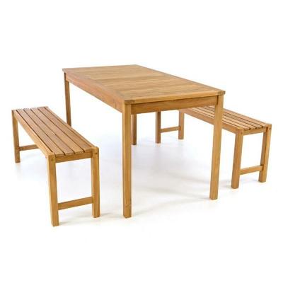 3-tlg. Sitzgruppe Garten Tisch Bank Holz Teak