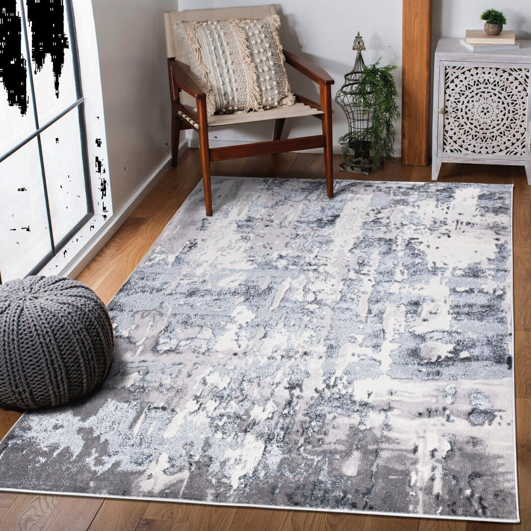 Borough Wharf Ingar Abstract Berber Area Rug Gray Runner 60 x 220cm