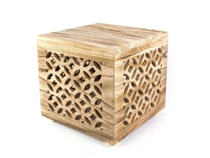 Tabouret table d appoint cube bois table de chevet cube bois marron table basse etagere 39x40x40 cm TABA06015