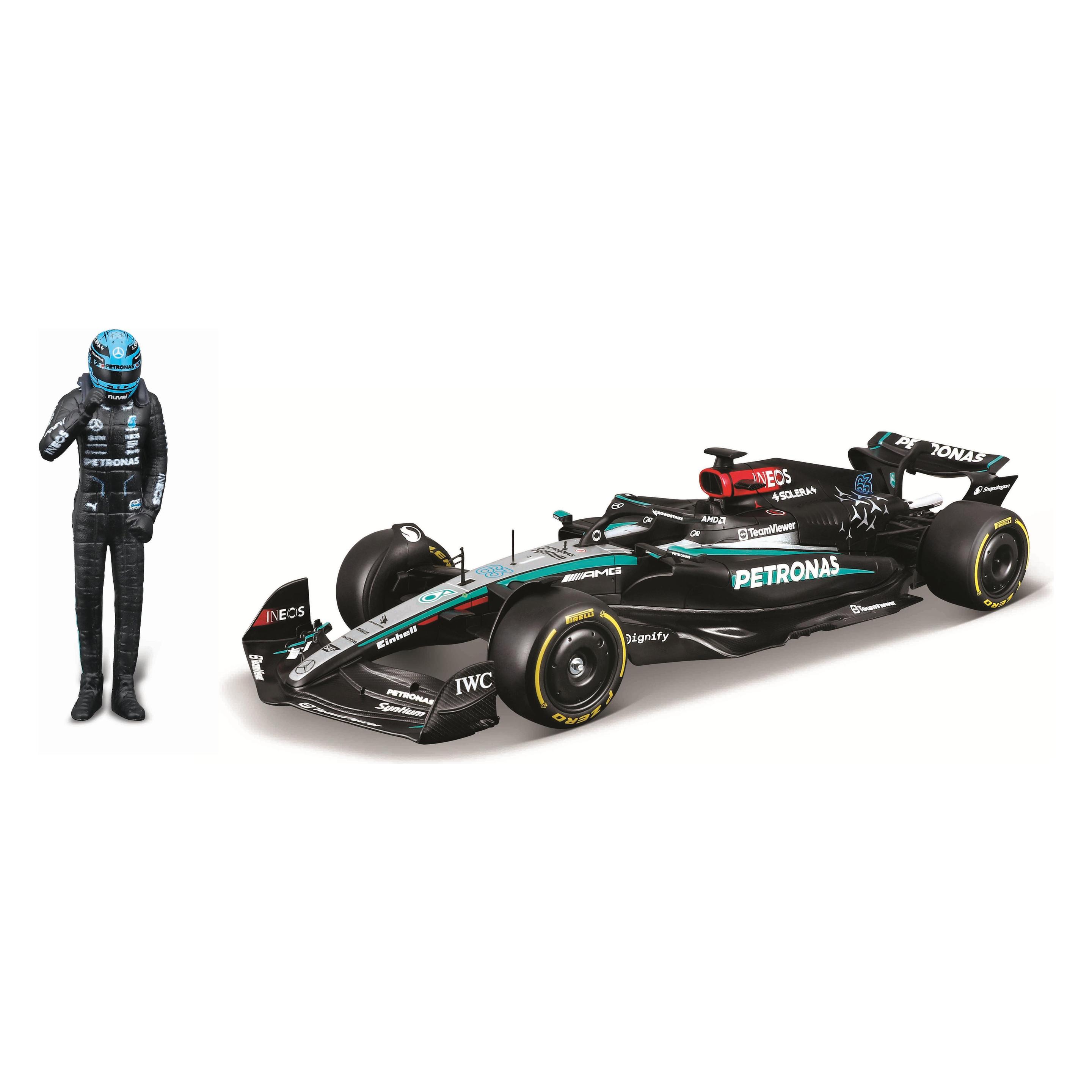 Bburago Mercedes AMG F1 W15 Russel 2024 mit Figur 1/24 (28069H)