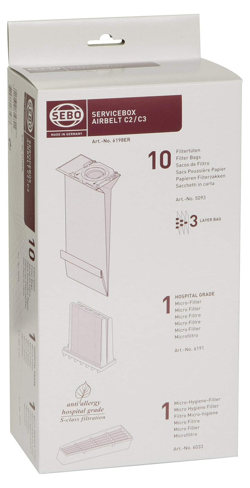 Sebo Servicebox luchtfilter set voor C2.1, C3 en C3.1, wit, papier