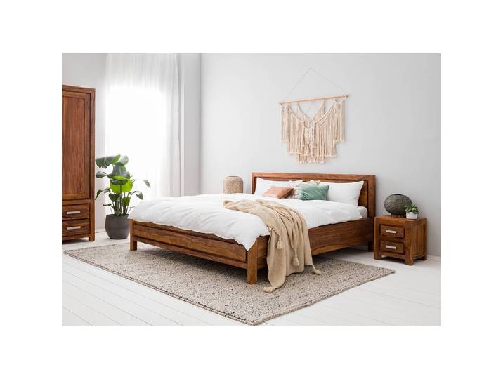 Lit en bois massif 180 x 200cm Sheesham massif naturel Marron/Sheesham Sheesham