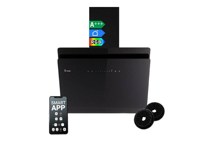KKT KOLBE Wandhaube Dunstabzugshaube 60cm SOLO6005SM RGBW Ambientebeleuchtung Kopffrei / 60cm / Smarte WiFi-App / Schwarz / Glas / Schräghaube
