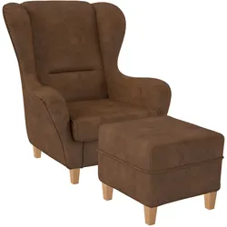 Supellex Sofia Ohrensessel mit Hocker   Design Kunstleder Texas Rehbraun