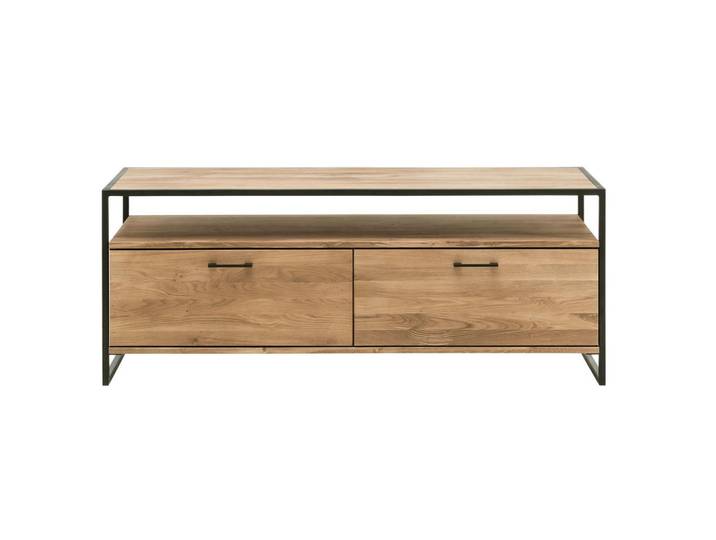 Linea Natura Tv-Element, Eiche, Metall, Wildeiche, massiv, Hartholz, 2 Fächer, 155x60x52 cm, Wohnzimmer, TV Möbel, TV-Racks