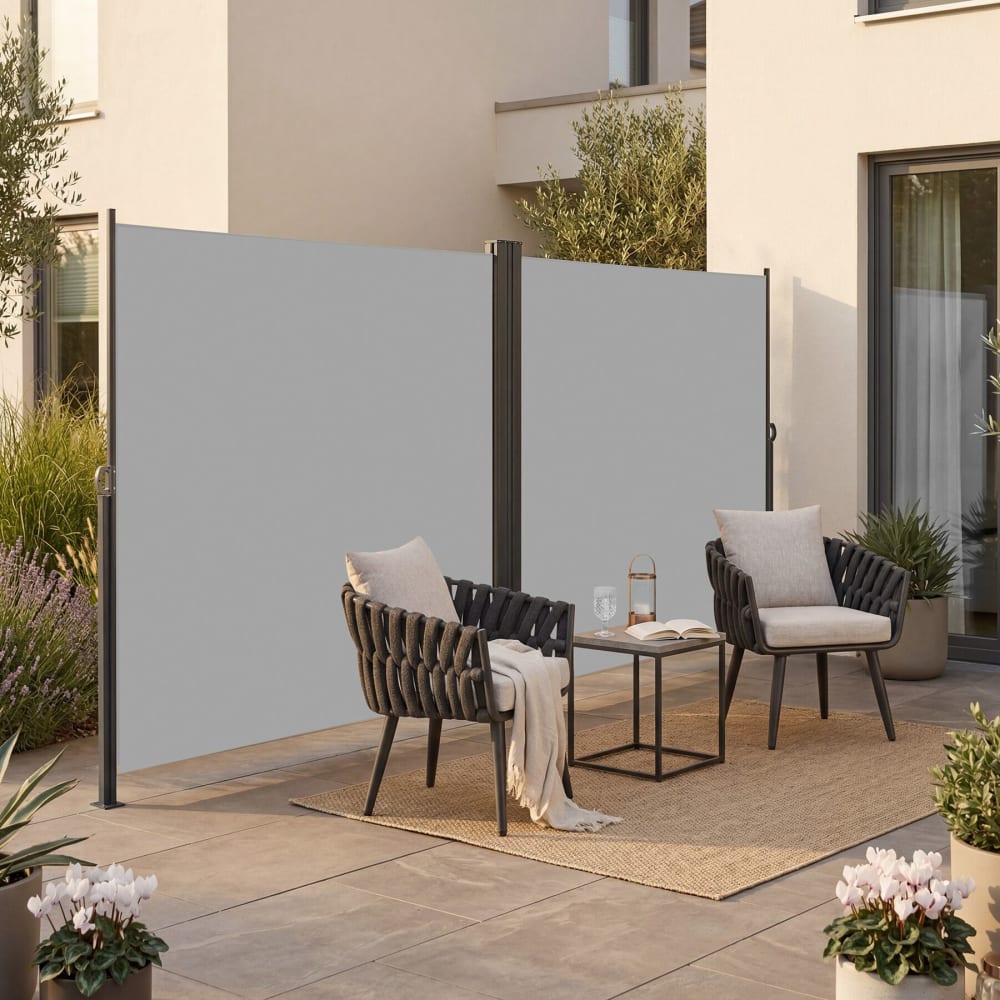 Tectake Toldo lateral, acero, retráctil, resistente viento, gris 600x9x200cm