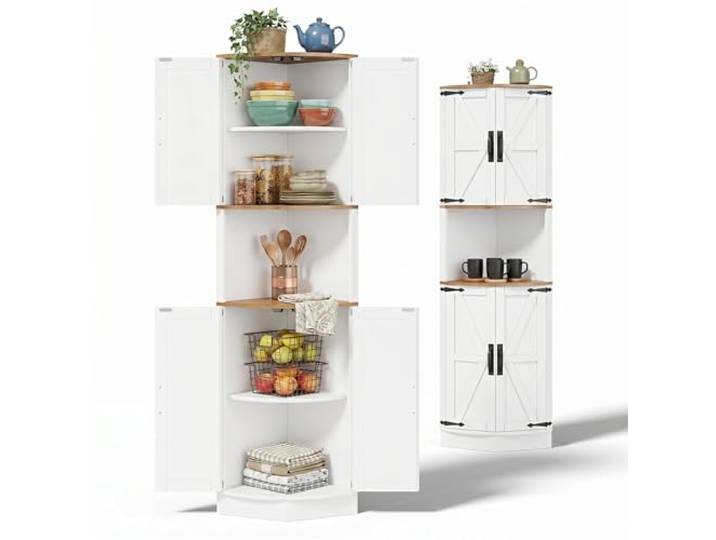 FurnitureR Küchenhochschrank, hoher Küchenschrank 39,5 x 39,5 x 180 cm, Weiß, MDF Vorratsschrank mit 4 Türen, Einlegeböden, Magnettüren, als Stauraumlösung für Küche und Apartment, für Pantry