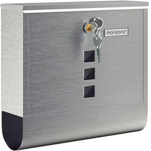 Monzana Briefkasten 108098, silber, Stahl, 30,5x33,5x10cm, Zeitungsfach, Sichtfenster