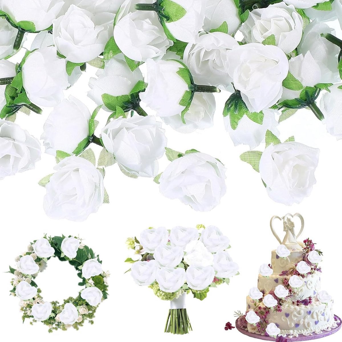 50 Stuks Witte Kunstmatige Rozen Koepels voor Bruiloft en Feestdecoratie