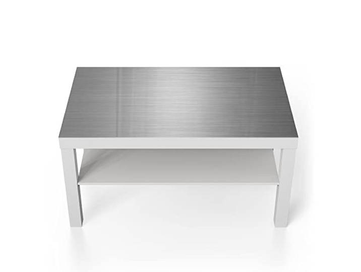 DEQORI Glastisch weiß groß 90x50 cm Motiv Gebürstetes Aluminium ausgefallener Beistelltisch aus Glas Hochglanz Couchtisch fürs Wohnzimmer moderner Couch Tisch mit Design