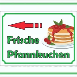 HB-Druck Frische Pfannkuchen Aufkleber mit Pfeil links A5 (148x210mm)