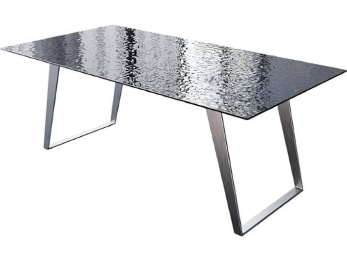 Esszimmertisch Edge Reliefglas Rauchschwarz 3D-Design 200x100 Edelstahl Schräg