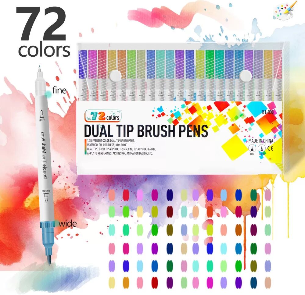 INF Dual Tip Art Markers: 72 Farben Pinsel- & Feinminenstifte