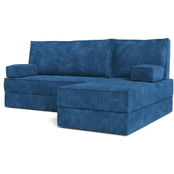 ECKSOFA NOTIA modulares Boneless Sofa mit Schlaffunktion Blau Kordstoff