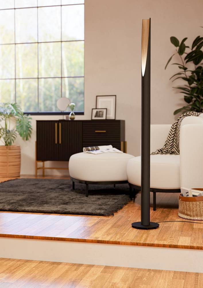 Eglo Barbotto Staande LED-lamp zwart en bruin met hout en metaal, Hoogte: 137 cm
