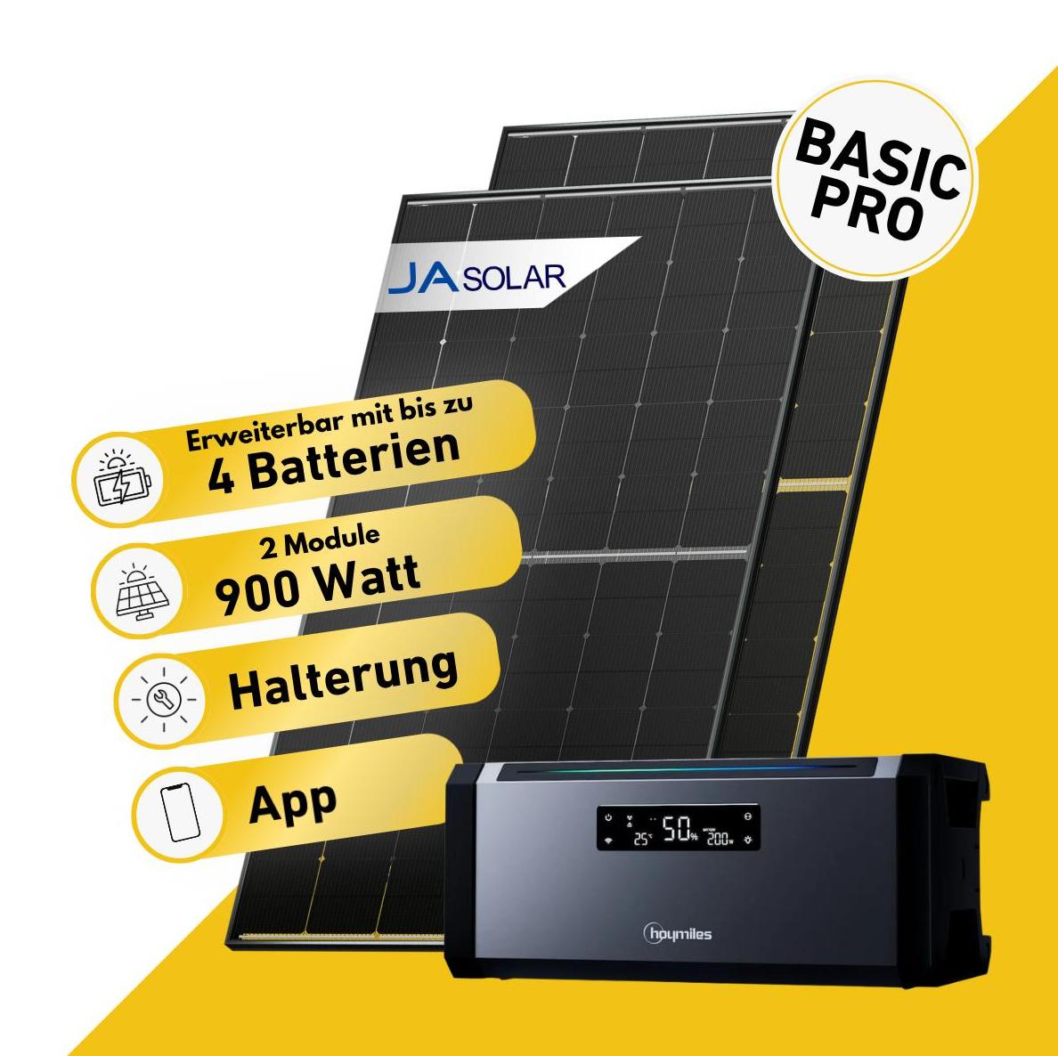 Balkonstrom Balkonkraftwerk 910W Solaranlage mit Speicher | Fassadenhalterung 15-30Grad | 2xSolarmodul Bifazial | Hoymiles AC1920