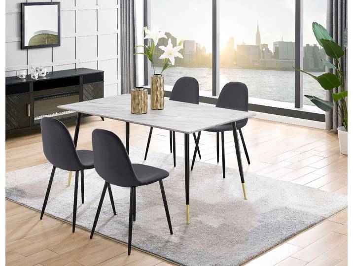 Essgruppe GOODPRODUCT Eadwine, Tisch plus 4 Stühle, Sitzgruppe , grau, Marmorfarbener Esstisch, Sitzmöbel-Sets, Essgruppe