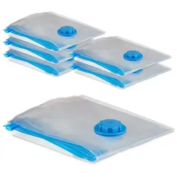 Relaxdays XL Vakuumbeutel für Kleidung 6er Set Blau,Transparent