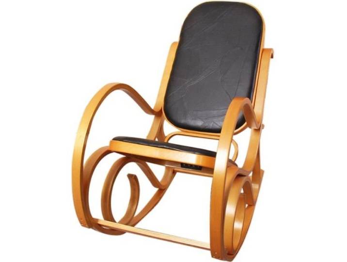 Rocking-chair - M41 - Imitation bois de chêne - Assise en cuir Patchwork - Noir