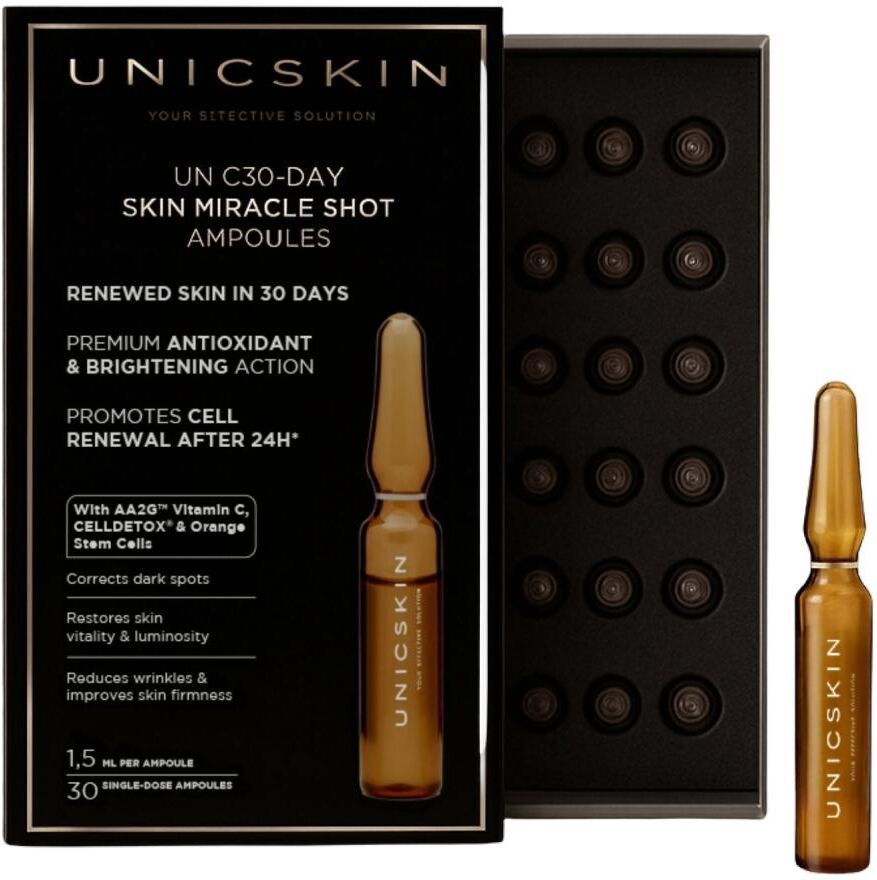 Unicskin 30 Ampollas Day Skin Miracle Shot Tratamiento Detox Nocturno Para El Rostro.