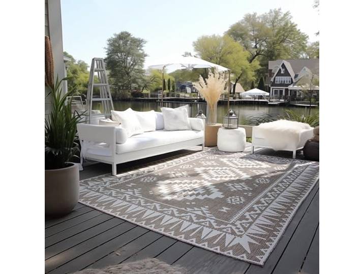 ELLE Decoration In und Outdoor Teppich – Wendeteppich Wetterfest & Wasserfest - Modernes Geometrisches Muster Rauten Muster Outdoorteppich für Garten, Balkon, Terrasse, Wohnzimmer – Linen, 160x230cm