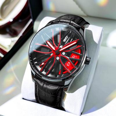 Inspired Finds OLEVS Car Rim Men's Quartz Watch Stainless Steel Car Wheel Watch Waterproof Sport Wristwatch leather Red