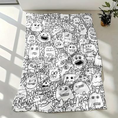 Shop Station Cartoon Monster Flannel Blanket Soft Cozy Throw Blanket For Sofa, Bed, Camping & Travel white 27.56 39.37 In