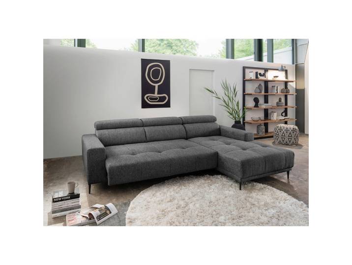 P & B Ecksofa, Anthrazit, Metall, Uni, 4-Sitzer, Ottomane rechts, L-Form, 276x188 cm, Rücken echt, USB-Anschluss, USB-C-Anschluss, Wohnzimmer, Sofas & Couches, Wohnlandschaften, Ecksofas