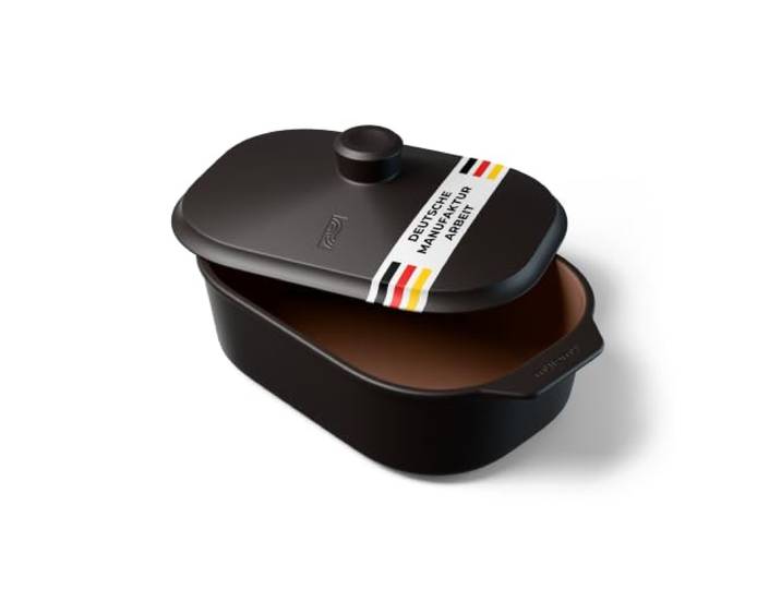 myromy® Multi-Bräter 6 L – Bräter & Schmortopf aus Keramik Ton Brotbackform und Brotbacktopf mit starkem Ofentrieb, leer vorheizbar