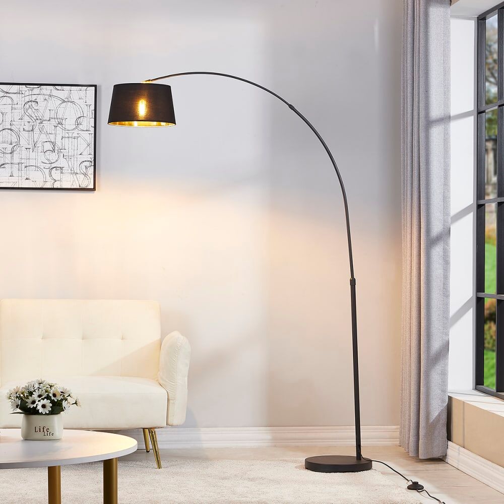 QAZQA Lampadaire à  arc en acier noir Noir 130x176x30cm