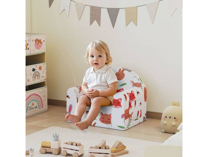 AIYAPLAY Fauteuil Enfant Renard Housse Amovible Blanc 54x40x43 cm