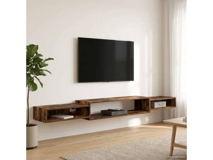 IBUQDDV Wandmontierter TV-Schrank in Geräucherter Eiche, offenes Design, Holzwerkstoff, offene Aufbewahrung, platzsparende Wandmontage, feuchtigkeitsresistent, leicht zu reinigen