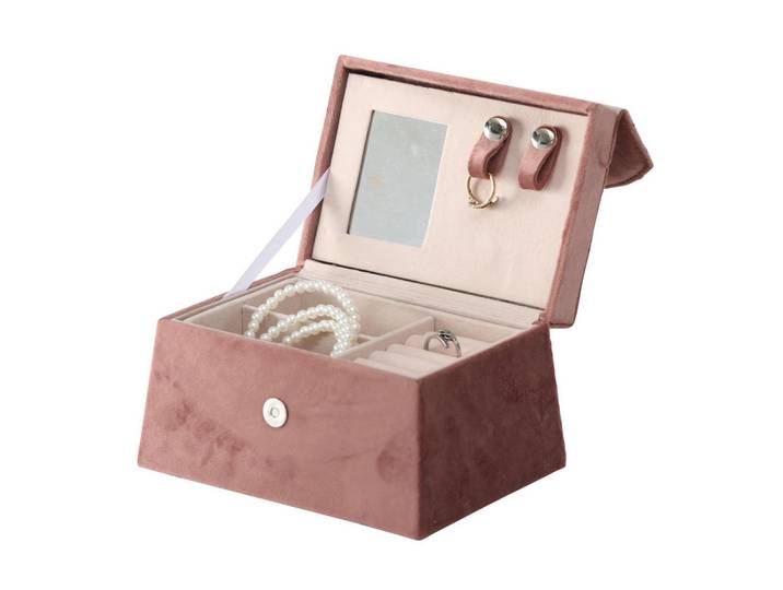 Boltze Home Schmuckschatulle mit Spiegel Clea 17/12/18 cm, Rosa, Kunststoff, 12x18x17 cm, Ordnen & Aufbewahren, Schmuckaufbewahrung
