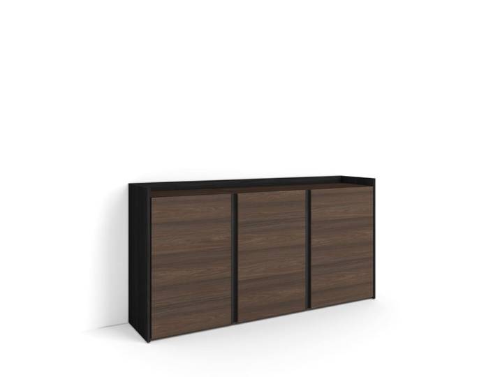 Buffet effet bois de chêne foncé et noir 156x35x80cm
