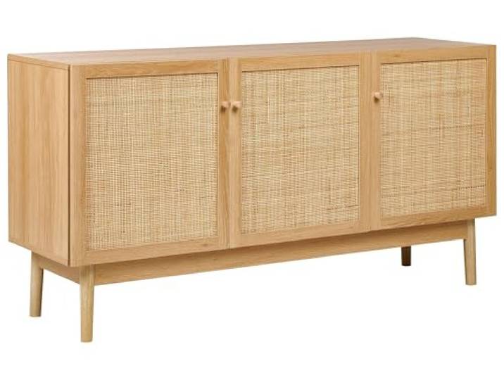 Beliani Schrank Braun Faserplatte 3 Türen Sideboard aus Kiefernholz Holzwerkstoff, Melamin, 135 x 40 x 70 cm