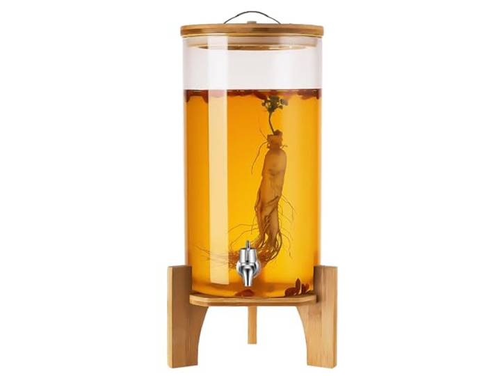 LYXXW Party-Getränkeautomat, 5 L, 8 L, 11 L Getränkespender Mit Holzhalterung Und Edelstahlhahn, Leicht Zu Reinigen, Für Große Getränkeautomaten Auf Partys,11L