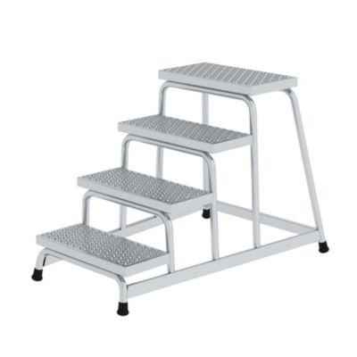 Munk Arbeitspodest, Aluminium, verschweißte Rohrkonstruktion, Stufen R 13, Trittfläche 550 x 300 mm, max. 150 kg, 4 Stufen