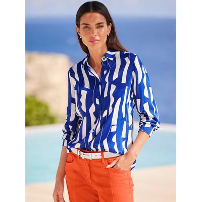 Hemdbluse HEINE, Damen, Gr. 42, blau (royalblau, ecru, bedruckt), 100% Viskose, bedruckt, gemustert, mehrfarbig, Blusen Hemdbluse
