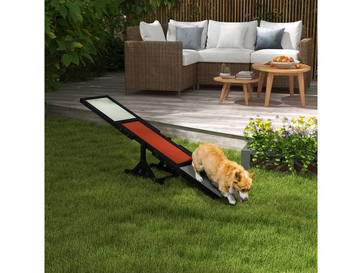 PawHut Bascule Agility Chien Bois Antidérapant Gris Noir