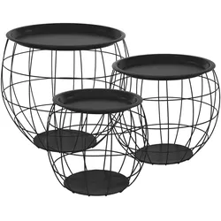 ML-Design 3er Set Beistelltisch rund Ø31/Ø38/Ø47cm Schwarz mit abnehmbarer Tischplatte, Couchtisch Wohnzimmertische Sofatische Kaffeetische Satztische