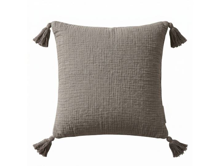 DEKOKISSEN Musselin grau mit Quasten, 45/45 cm
