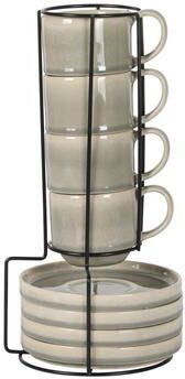Gibson Elite Sunrise Hills 9-Piece 6oz Stackable Stoneware Cup and Saucer Set with Metal Rack