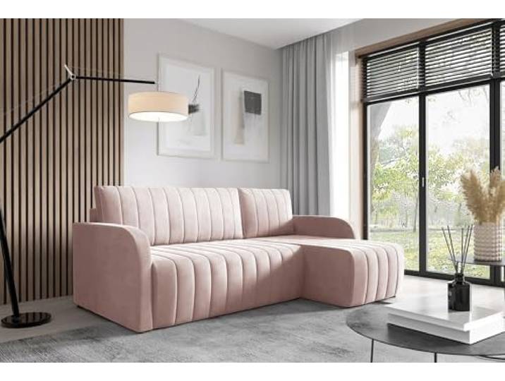 LIKMA Schmutziges Rosa Ecksofa Otto 224x145 cm mit Schlaffunktion (200x140 cm) Eckcouch mit Bettkasten Wohnlandschaft mit Bettkasten Bettsofa mit Stauraum Polstermöbel Sofa 3 Sitzer