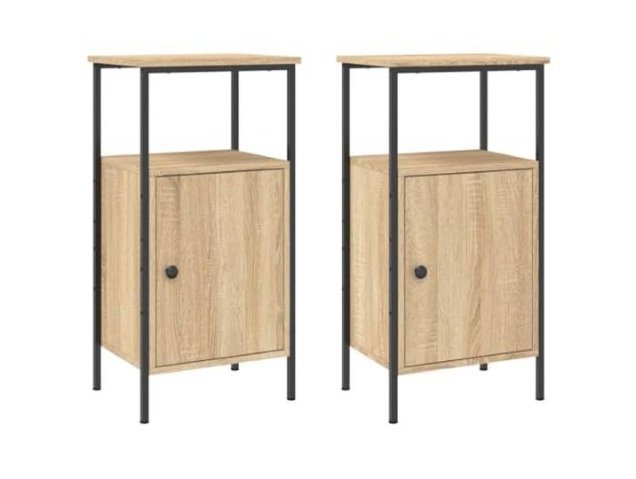 KDVXBCQJH Nachttisch 2er Set Beistelltisch Sonoma Eiche 41x31x80 cm Schlafzimmer Ablage mit robustem Eisenrahmen, verstellbaren Füßen sowie offener Stellfläche im Industrie-Design.