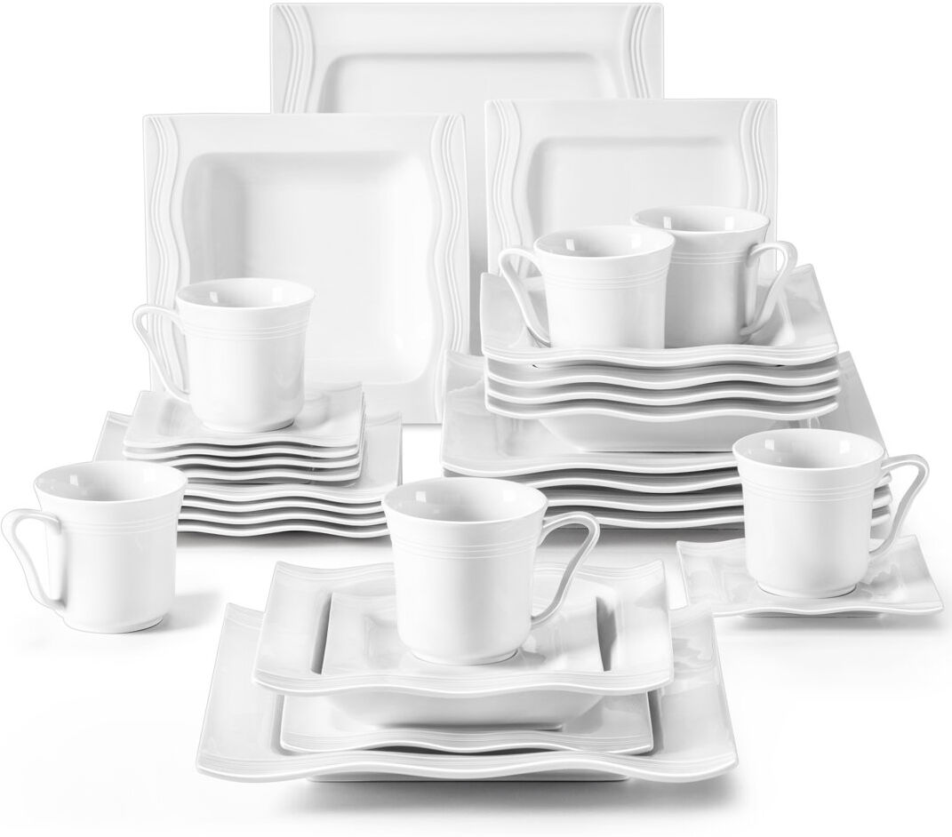 MALACASA 30-Piece White Porcelain China Dinnerware Set, Service For 6 Cream;White 30